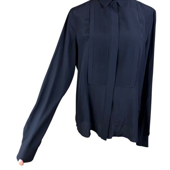 Salvatore Ferragamo NWT Black 100% Silk Pintuck Long Sleeve Button Up Blouse - Picture 4 of 12